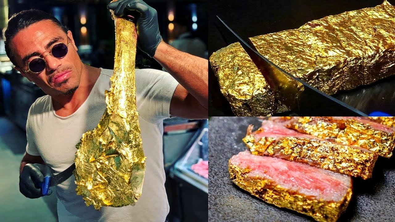 La extravagancia de la comida con láminas de oro